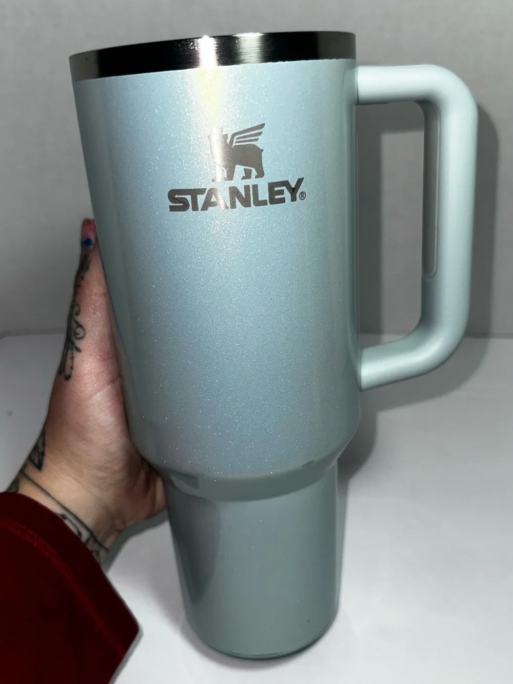 Stanley Shimmery 40 oz Light Blue Travel Mug with Handle - Picture 5 of 14